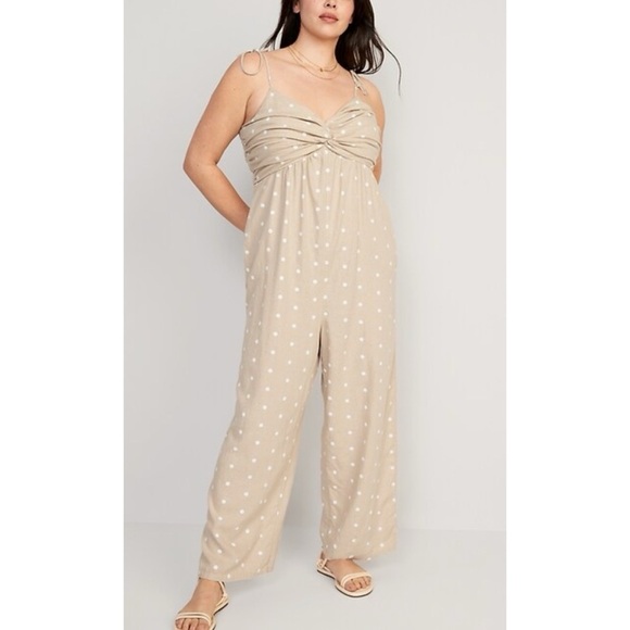 Old Navy NWT Linen Blend Tie Shoulder Jumpsuit Size L - Picture 1 of 13